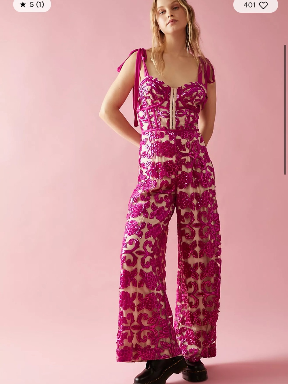 Free People Fuchsia Lucille Jumpsuit - Picture 2 of 7